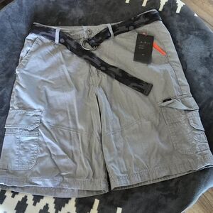 Men's Gray Cargo Shorts with Web Belt